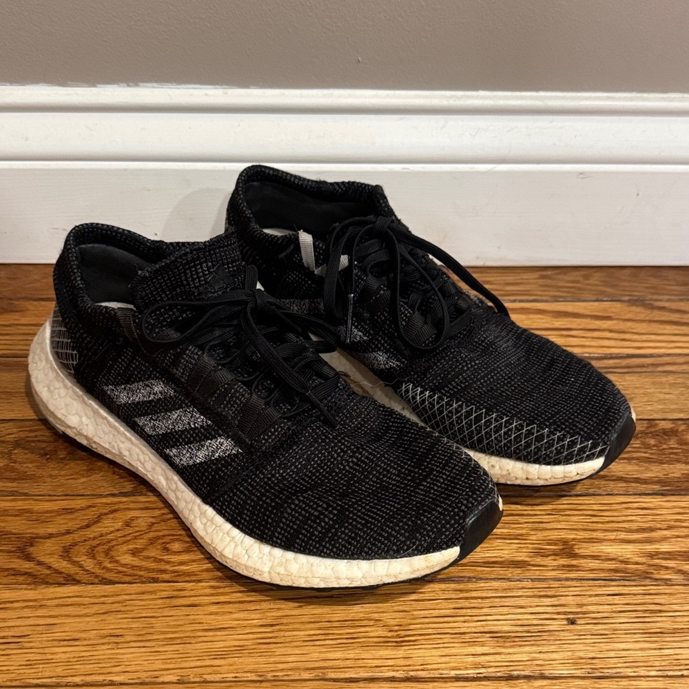 Adidas Black Knit Sneakers with White Sole